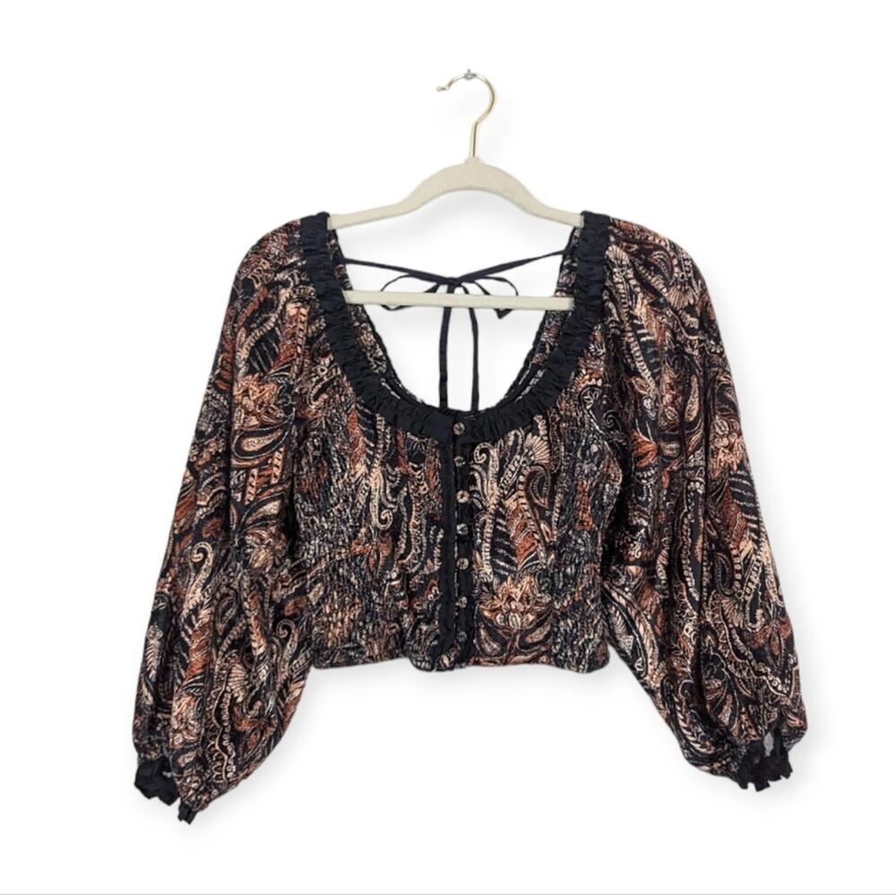 Free People Dare Me Blouse XS Velvet Long Sleeve Boho Romantic NWT